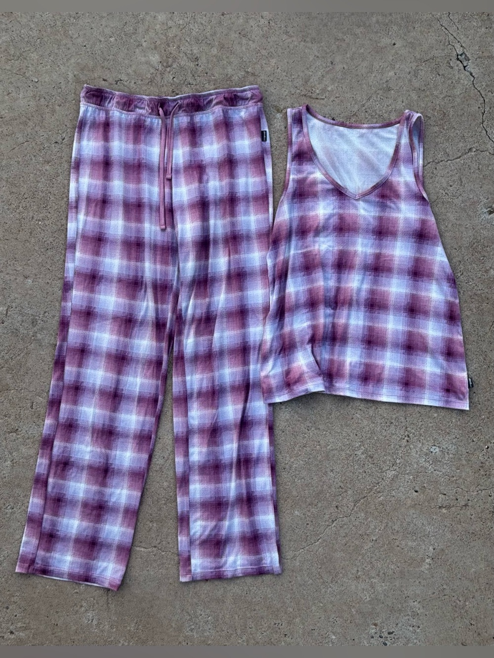 Eddie Bauer Pink & Purple Plaid 2-Piece Sleepwear Set Tank Top & Lounge Pants S
